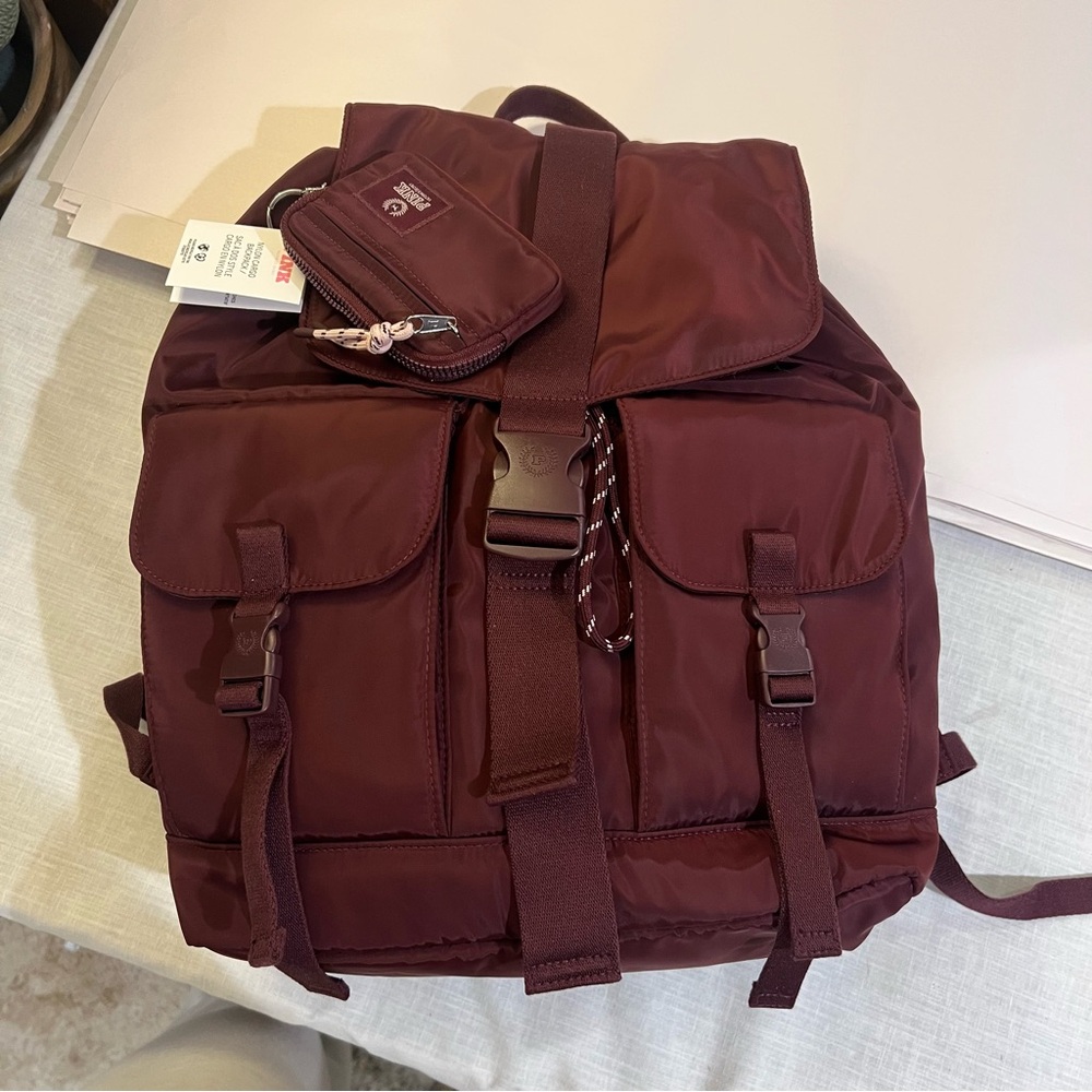 PINK Victoria's Secret Maroon Backpack with Pouch